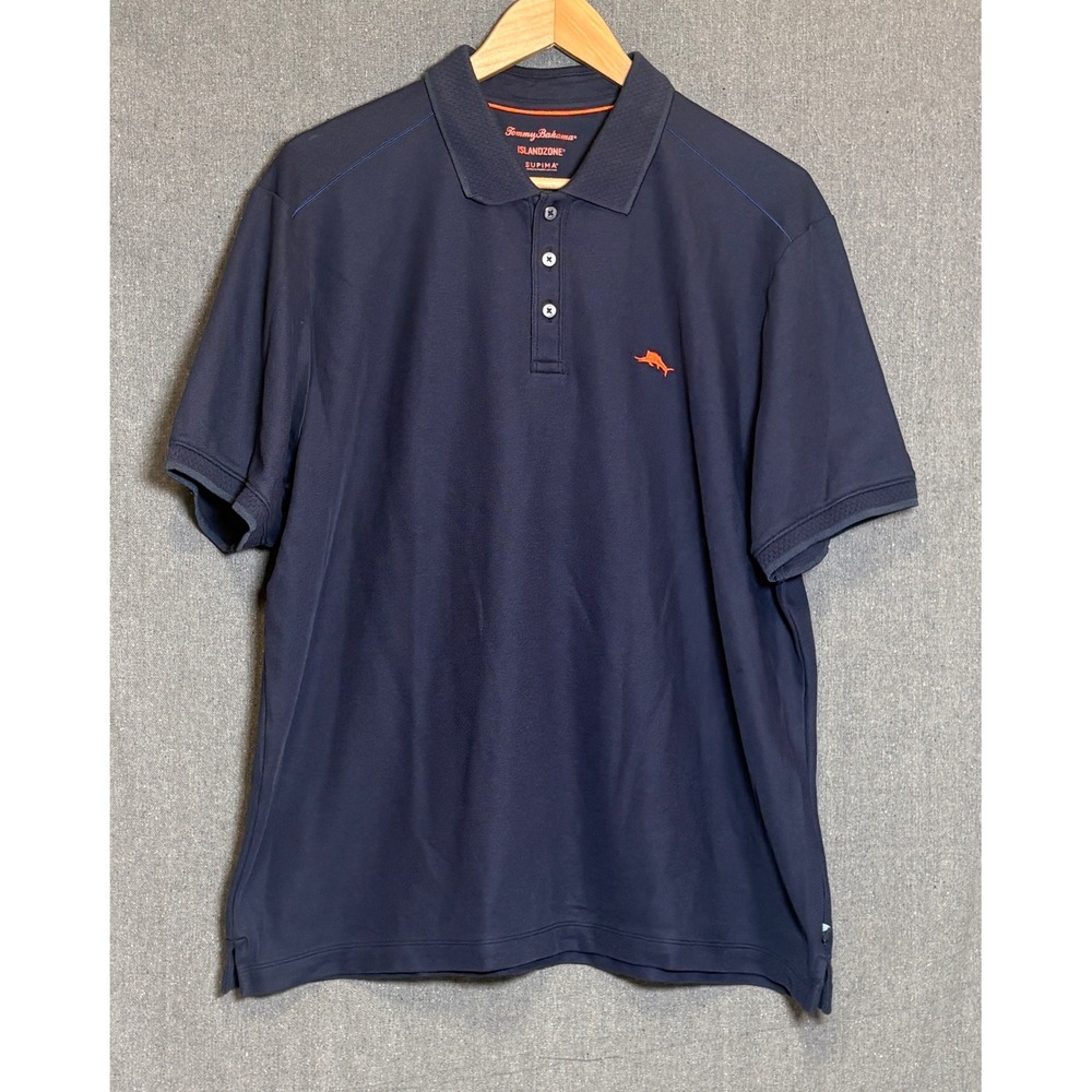 Tommy Bahama IslandZone Supima Polo Shirt Mens XL Navy Blue Marlin
